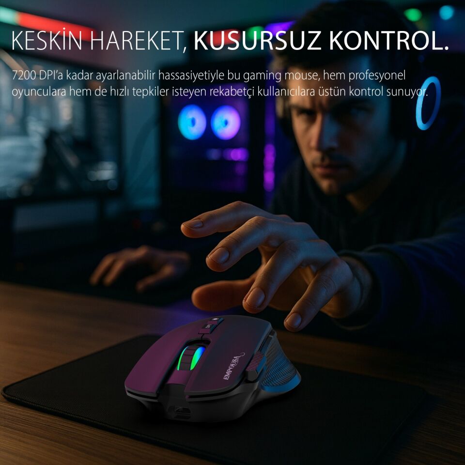 IMG-GT22 Oyuncu Mouse Empousa – 8 Programlanabilir Tuş, BT5.3/2.4G/Kablolu, 7200 DPI, RGB