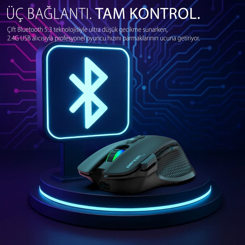 IMG-GT22 Oyuncu Mouse Empousa – 8 Programlanabilir Tuş, BT5.3/2.4G/Kablolu, 7200 DPI, RGB