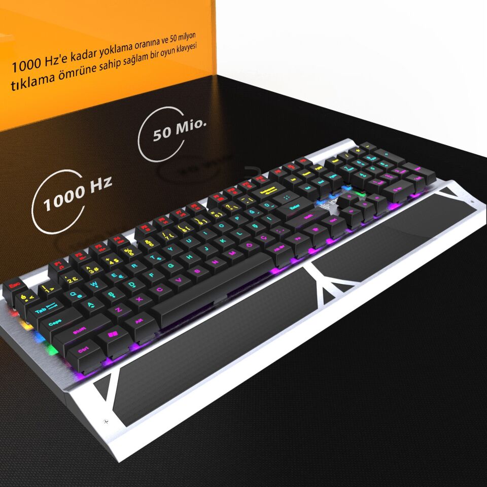 IKG-444 13 Mod LED Aydınlatmalı Blue Switch Mekanik Gaming Klavye | 104 Tuş Alüminyum Alaşımlı Gövde