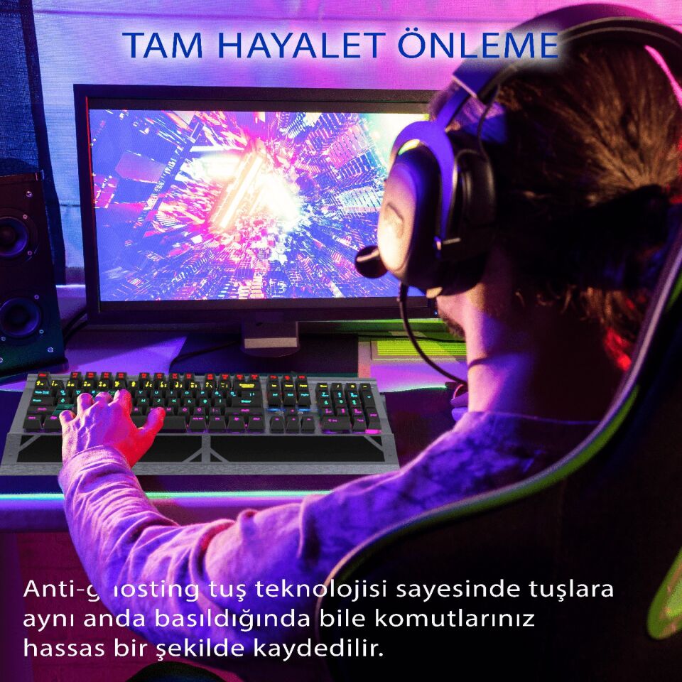IKG-444 13 Mod LED Aydınlatmalı Blue Switch Mekanik Gaming Klavye | 104 Tuş Alüminyum Alaşımlı Gövde
