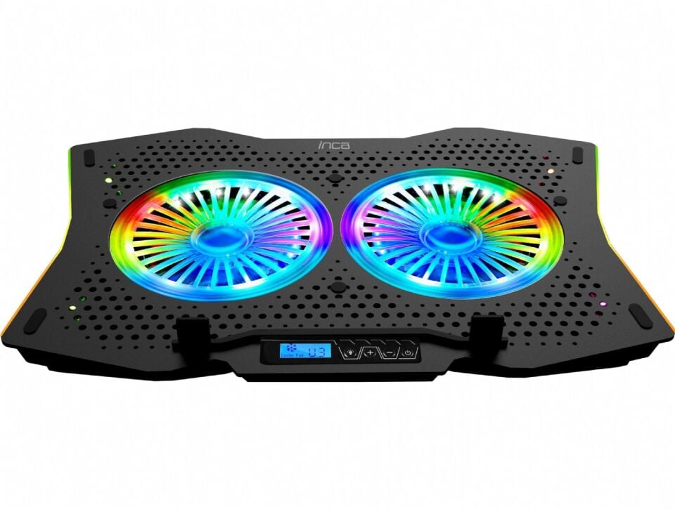 INC-606TGS RGB LCD Ekranlı Çift Fan Notebook Soğutucu | 6 Kademeli 72CFM Sessiz