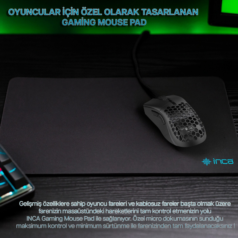 IMP-016 Oyuncu Mouse Pad | Pürüzsüz Yüzey Kaymaz Kauçuk 220x290x3mm
