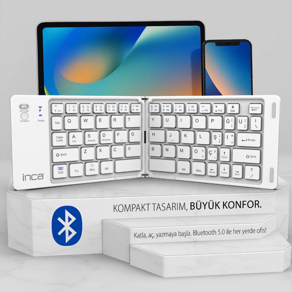 Inca IBK-580BT Katlanabilir Bluetooth Klavye | Sessiz 67 Tuş Mini Taşınabilir iOS/Android/Windows Uyumlu