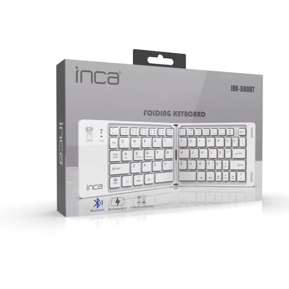 Inca IBK-580BT Katlanabilir Bluetooth Klavye | Sessiz 67 Tuş Mini Taşınabilir iOS/Android/Windows Uyumlu