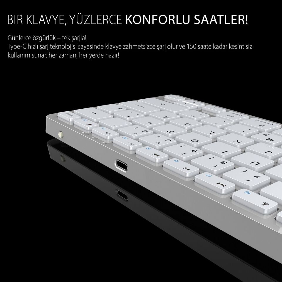 Inca IBK-565BT Bluetooth 5.0 Şarj Edilebilir Akıllı Gümüş Klavye