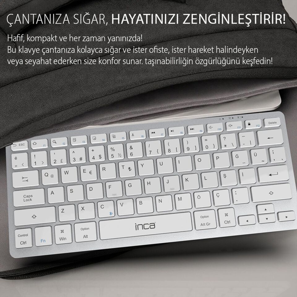 Inca IBK-565BT Bluetooth 5.0 Şarj Edilebilir Akıllı Gümüş Klavye