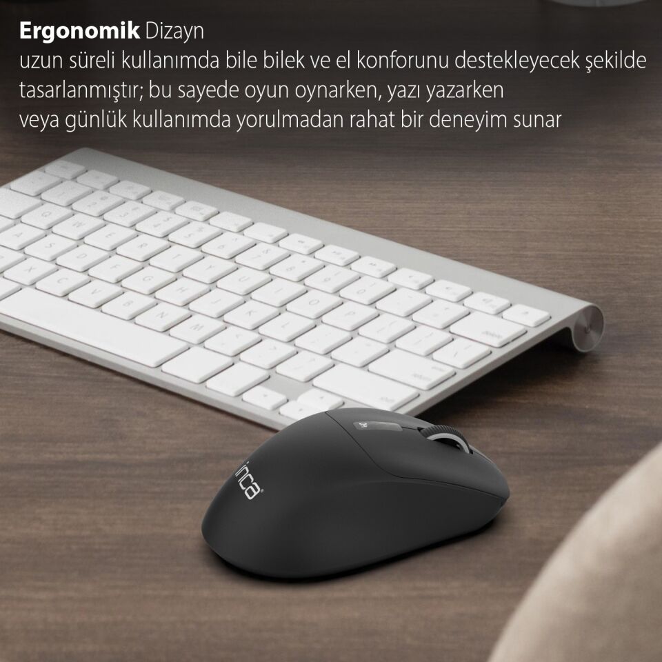 Inca IWM-397T Kablosuz Mouse | 7D Sessiz Tuş 500mAh Şarjlı LED Gösterge Paneli 3200 DPI