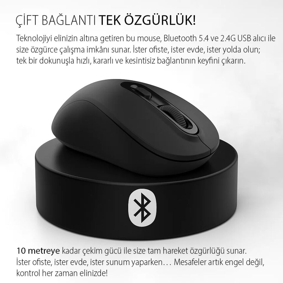 Inca IWM-288T Bluetooth 5.4 Sessiz Kablosuz Mouse | 1600 DPI Konforlu Rubber Kaplama Sağ Sol El Kullanım