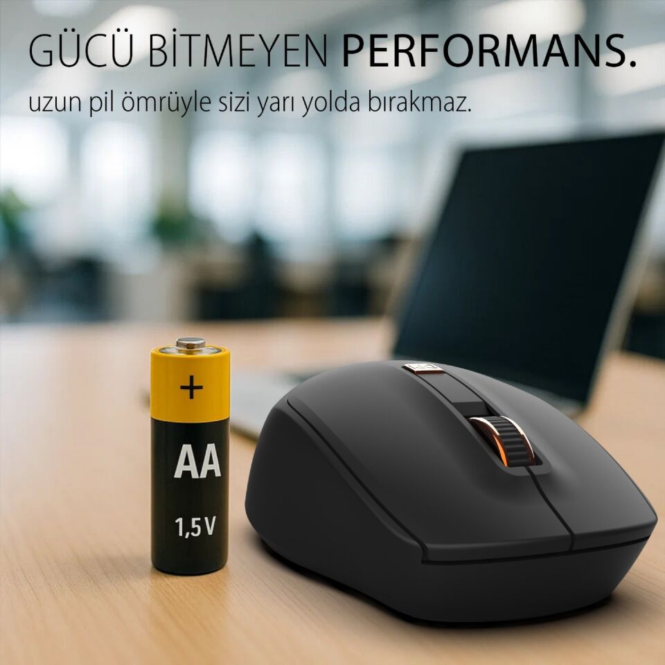 Inca IWM-244R 2.4GHz Kablosuz Optik Mouse | Sessiz Tuşlar, 6D Fonksiyon | 800-1600 DPI | Tak-Çalıştır Siyah