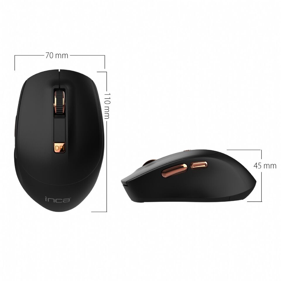 Inca IWM-244R 2.4GHz Kablosuz Optik Mouse | Sessiz Tuşlar, 6D Fonksiyon | 800-1600 DPI | Tak-Çalıştır Siyah
