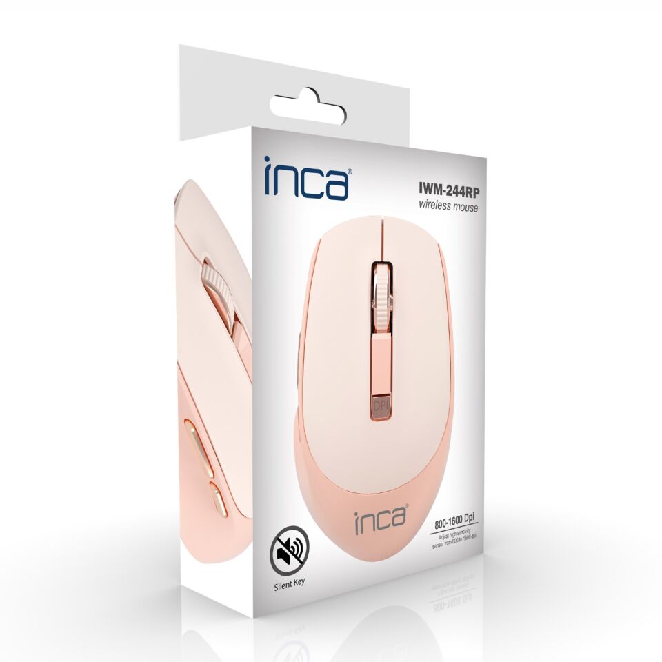 Inca IWM-244R 2.4GHz Kablosuz Optik Mouse | Sessiz Tuşlar, 6D Fonksiyon | 800-1600 DPI | Tak-Çalıştır Pembe