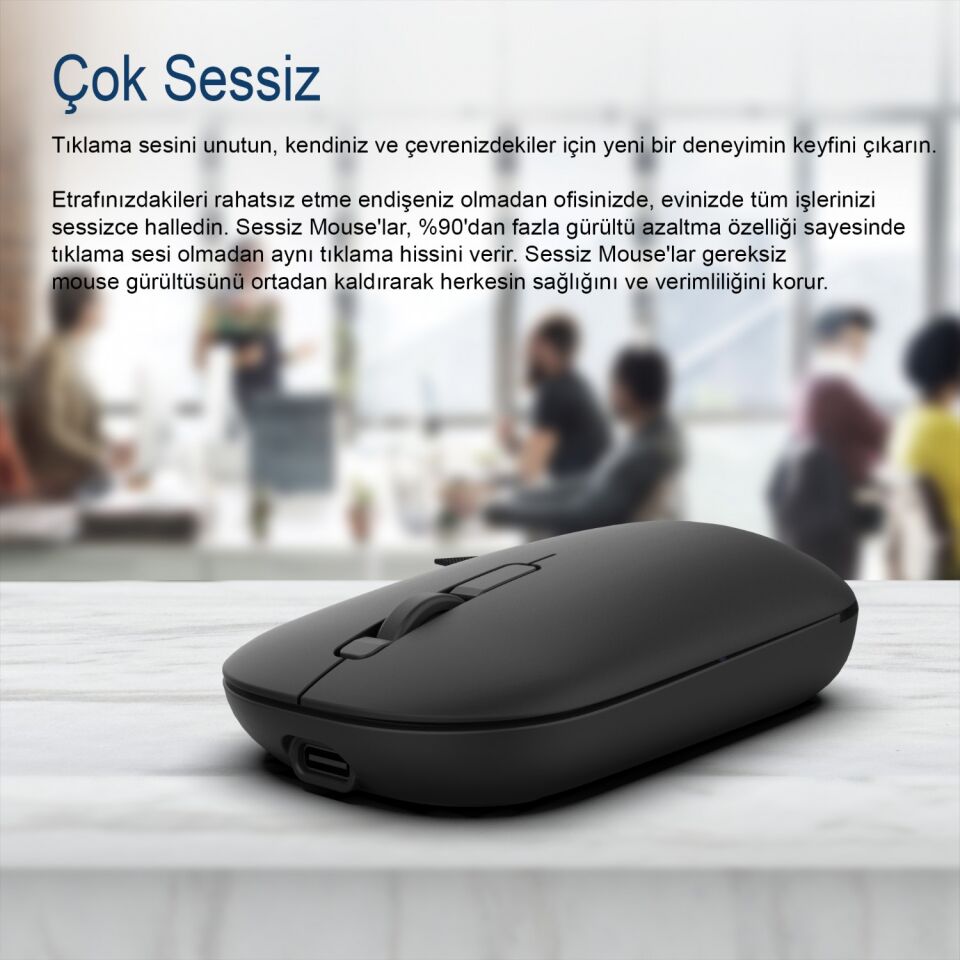 IWM-242 Bluetooth + 2.4G Kablosuz Çift Mod Şarjlı Sessiz Mouse Siyah