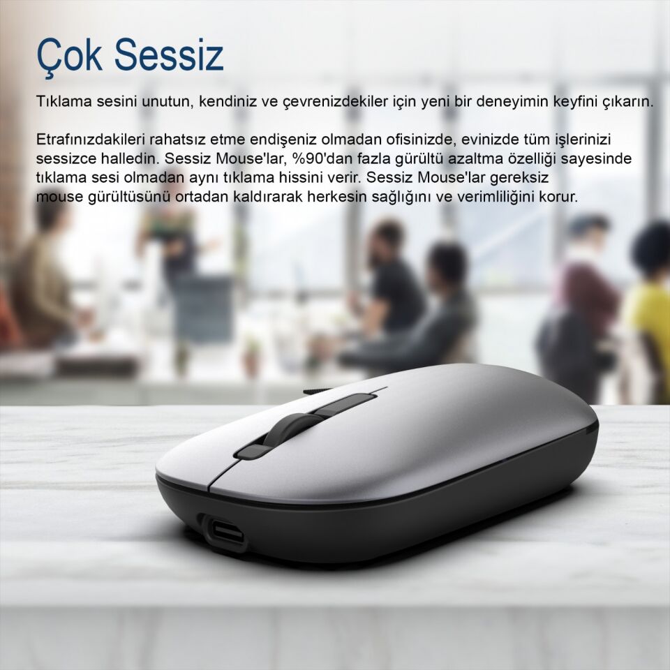 IWM-242 Bluetooth + 2.4G Kablosuz Çift Mod Şarjlı Sessiz Mouse Gri