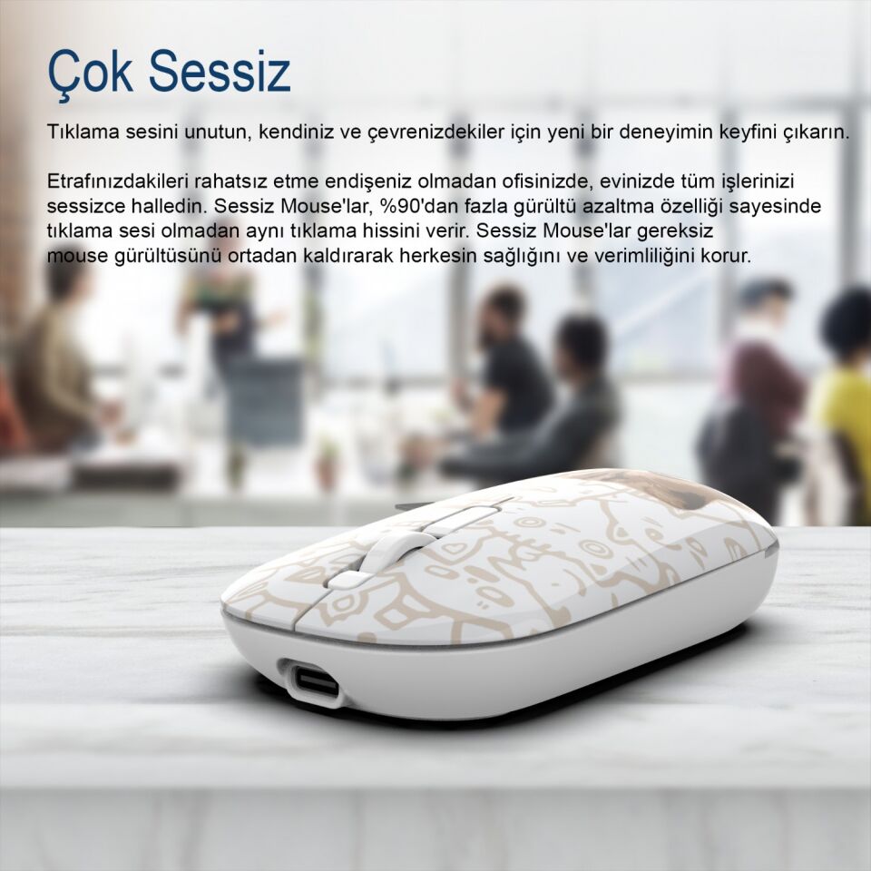 IWM-242 Bluetooth + 2.4G Kablosuz Çift Mod Şarjlı Sessiz Mouse Çok Renkli 