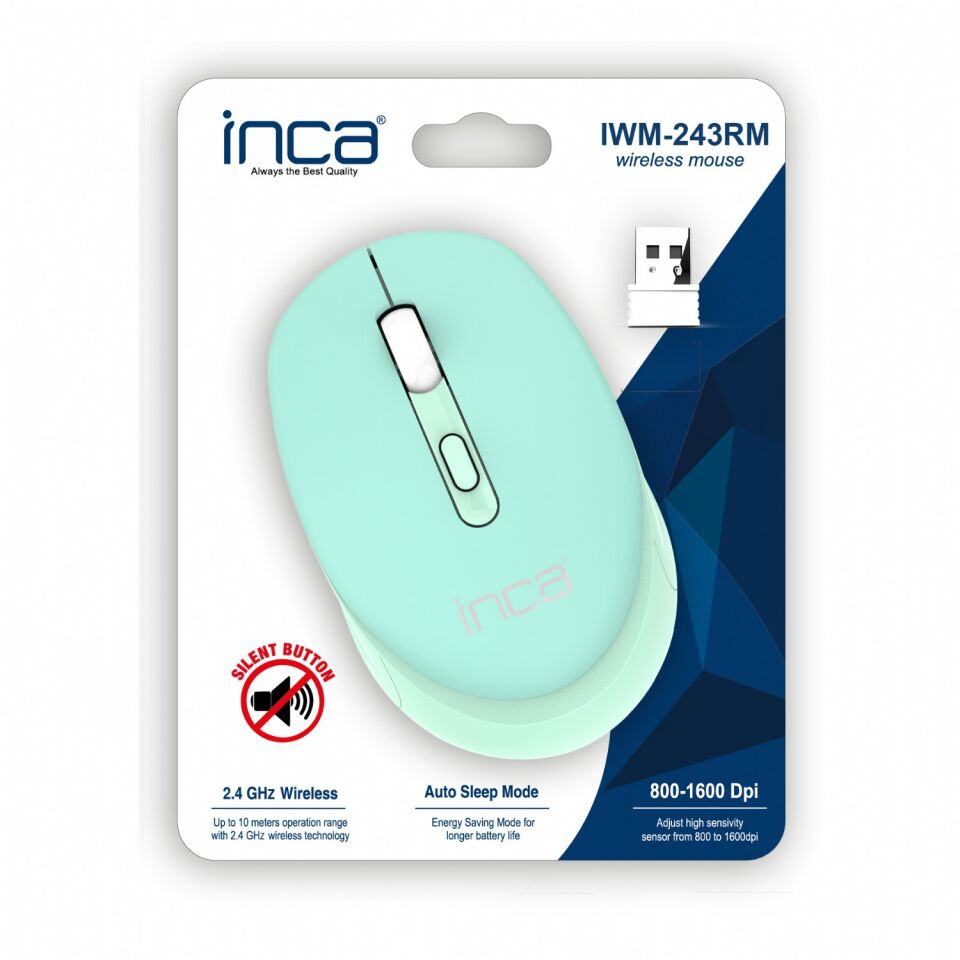 IWM-243R Sessiz Tuşlu 2.4GHz Kablosuz Mouse | 800/1200/1600 DPI, Nano Alıcılı Mavi