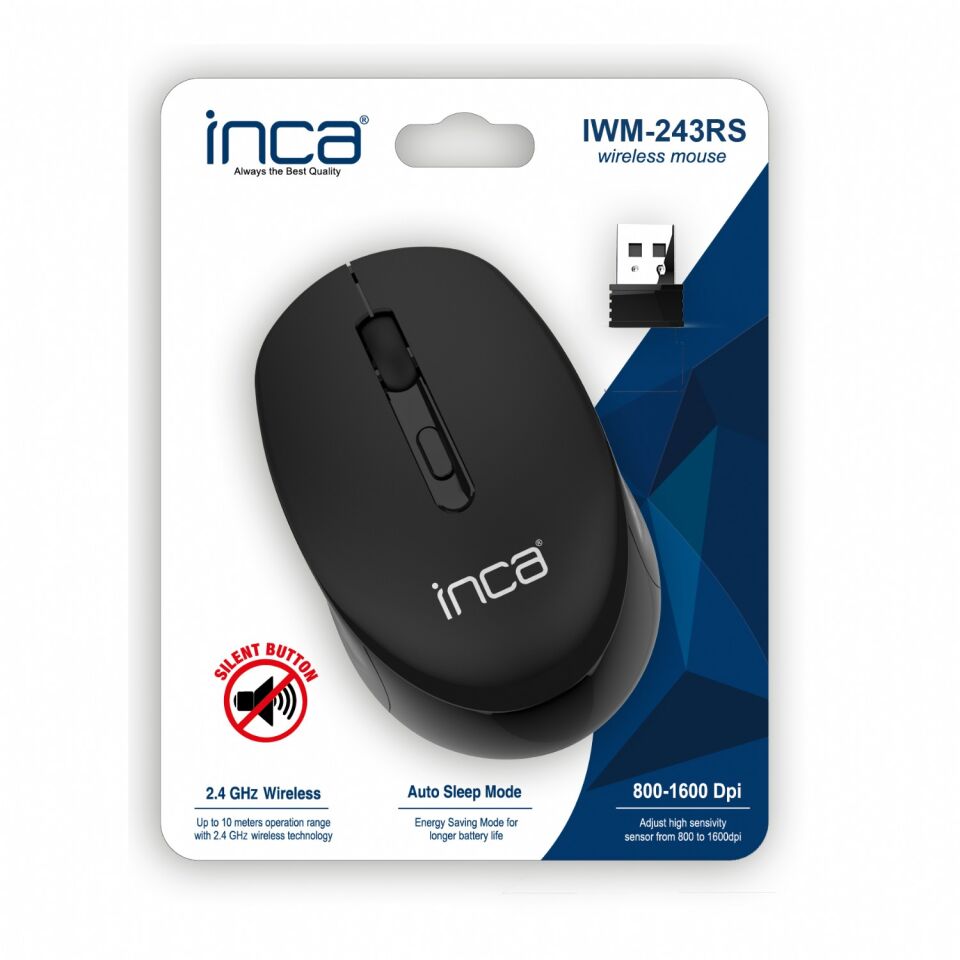 IWM-243R Sessiz Tuşlu 2.4GHz Kablosuz Mouse | 800/1200/1600 DPI, Nano Alıcılı Siyah