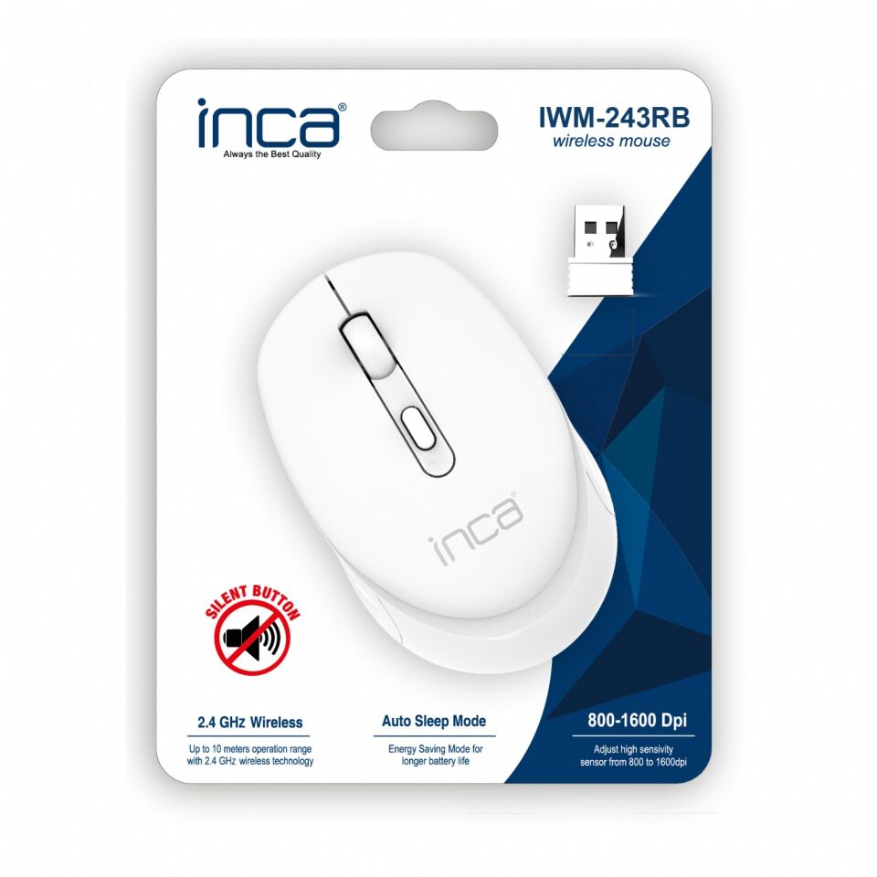 IWM-243R Sessiz Tuşlu 2.4GHz Kablosuz Mouse | 800/1200/1600 DPI, Nano Alıcılı Beyaz