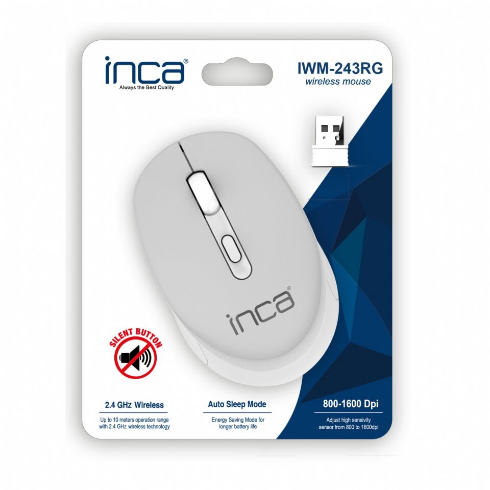 IWM-243R Sessiz Tuşlu 2.4GHz Kablosuz Mouse | 800/1200/1600 DPI, Nano Alıcılı Gri