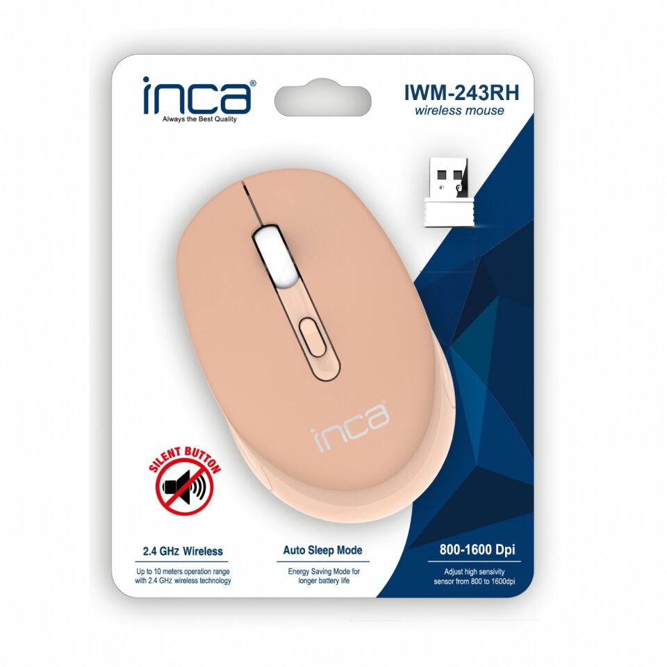 IWM-243R Sessiz Tuşlu 2.4GHz Kablosuz Mouse | 800/1200/1600 DPI, Nano Alıcılı Hardal