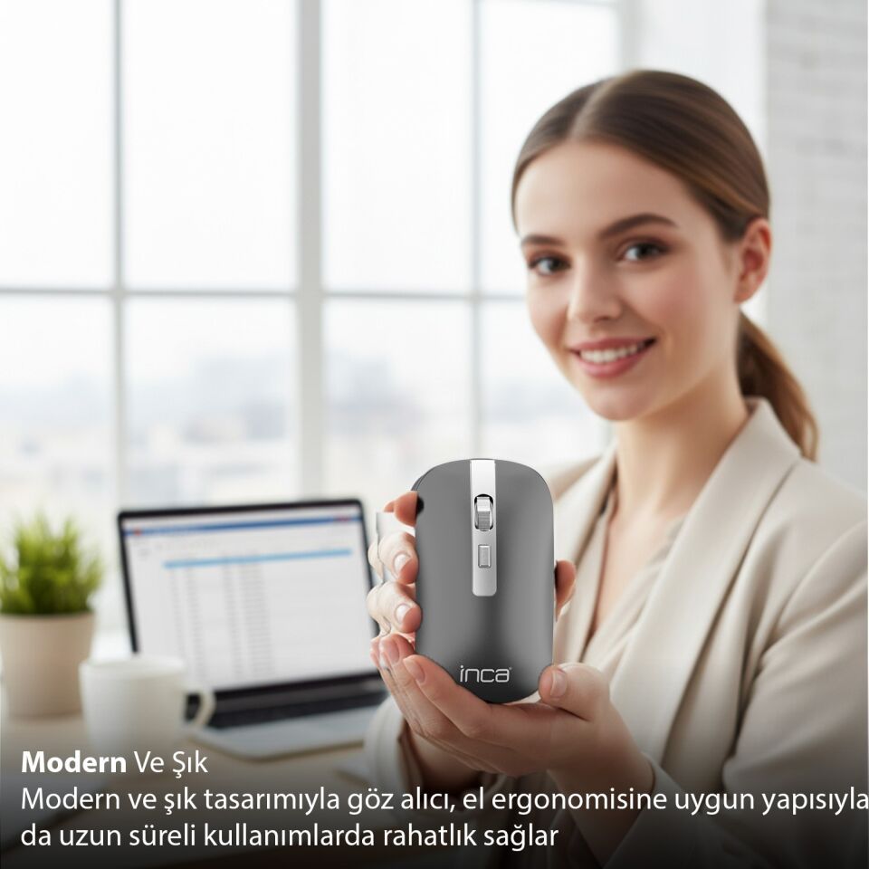 IWM-531R Bluetooth + 2.4G Çift Mod Kablosuz Optik Mouse | Sessiz Tıklama 1600 DPI Şarjlı Gri