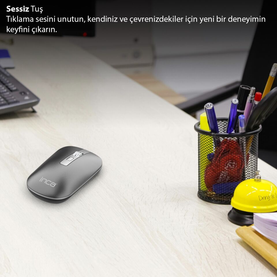 IWM-531R Bluetooth + 2.4G Çift Mod Kablosuz Optik Mouse | Sessiz Tıklama 1600 DPI Şarjlı Gri