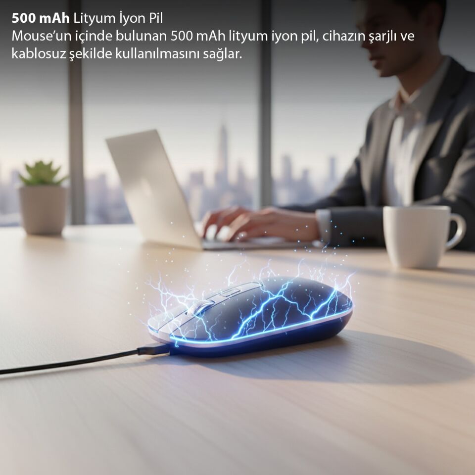 IWM-531R Bluetooth + 2.4G Çift Mod Kablosuz Optik Mouse | Sessiz Tıklama 1600 DPI Şarjlı Gri