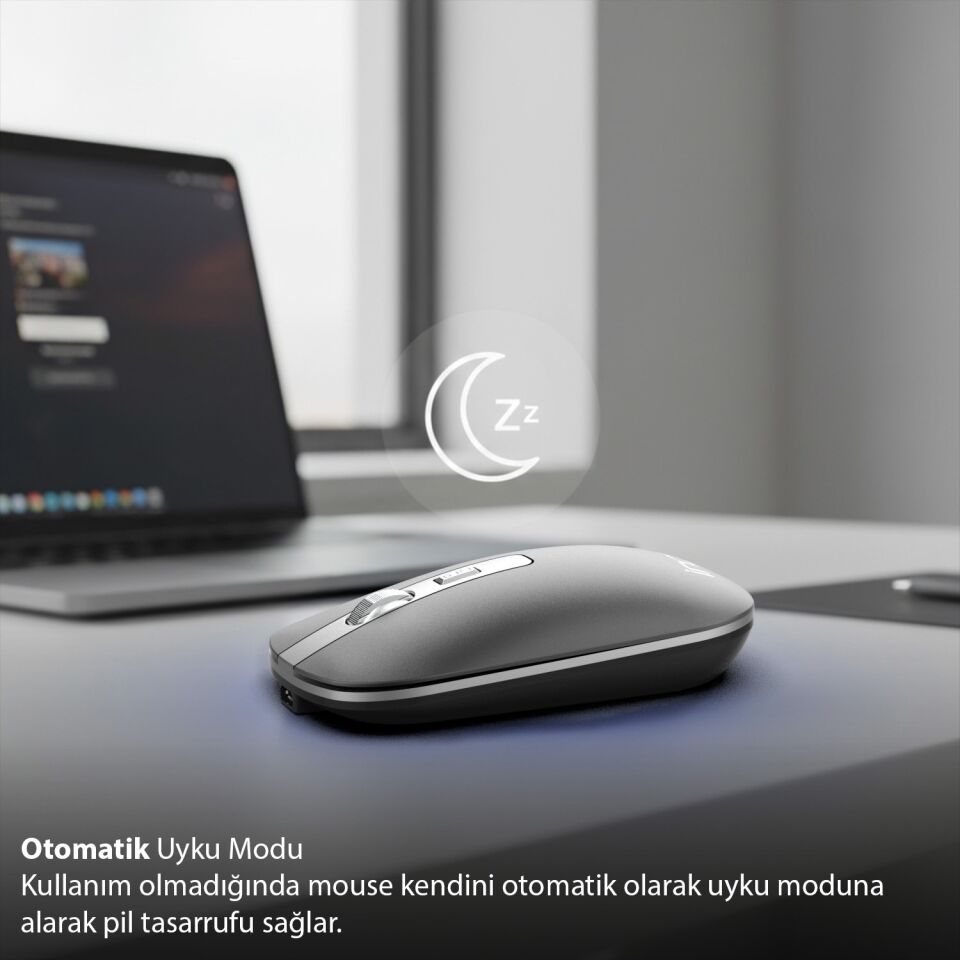 IWM-531R Bluetooth + 2.4G Çift Mod Kablosuz Optik Mouse | Sessiz Tıklama 1600 DPI Şarjlı Gri
