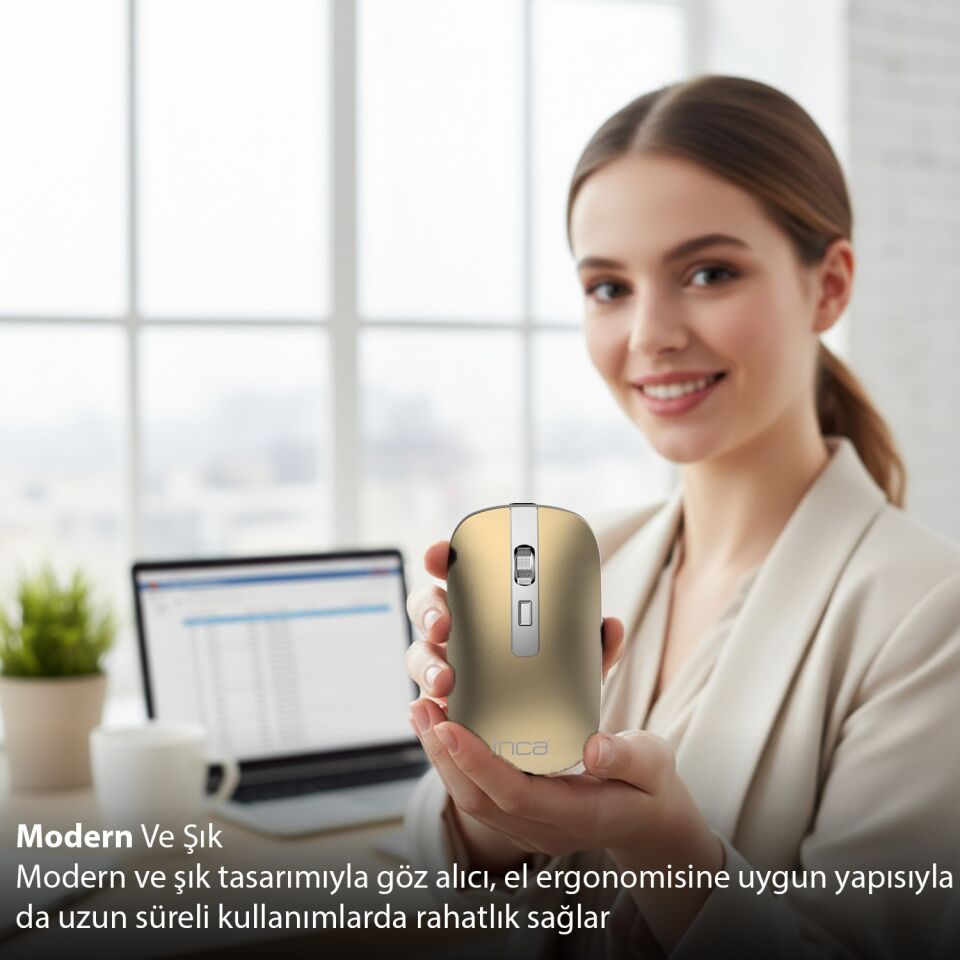 IWM-531R Bluetooth + 2.4G Çift Mod Kablosuz Optik Mouse | Sessiz Tıklama 1600 DPI Şarjlı Sarı