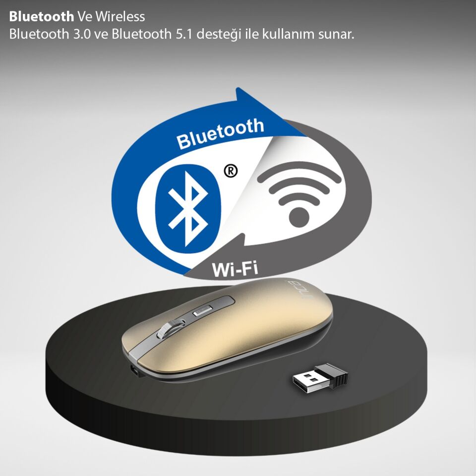 IWM-531R Bluetooth + 2.4G Çift Mod Kablosuz Optik Mouse | Sessiz Tıklama 1600 DPI Şarjlı Sarı