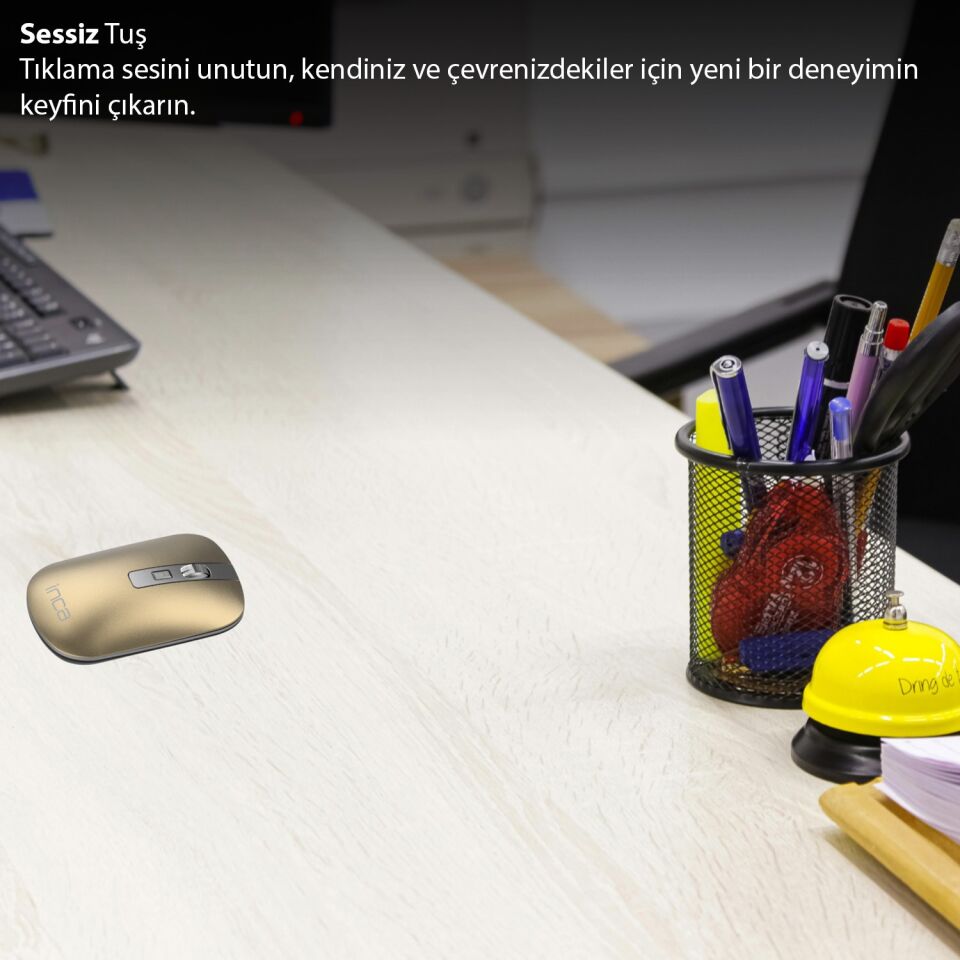 IWM-531R Bluetooth + 2.4G Çift Mod Kablosuz Optik Mouse | Sessiz Tıklama 1600 DPI Şarjlı Sarı