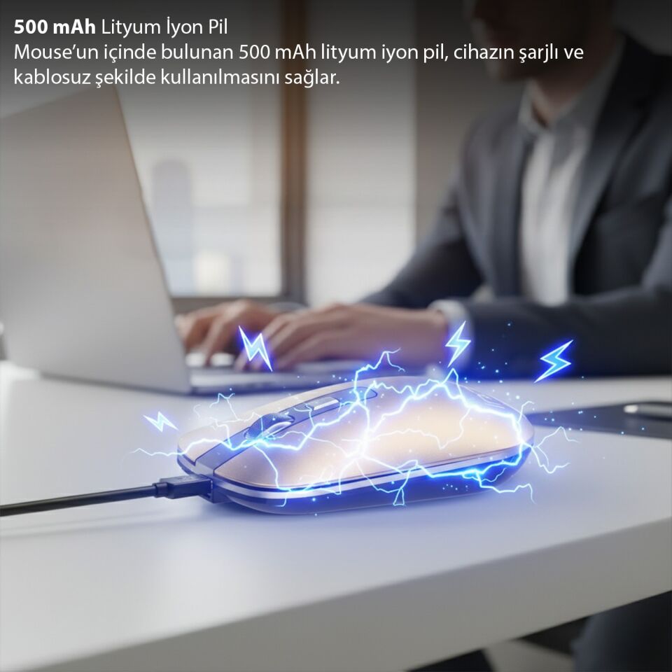 IWM-531R Bluetooth + 2.4G Çift Mod Kablosuz Optik Mouse | Sessiz Tıklama 1600 DPI Şarjlı Sarı