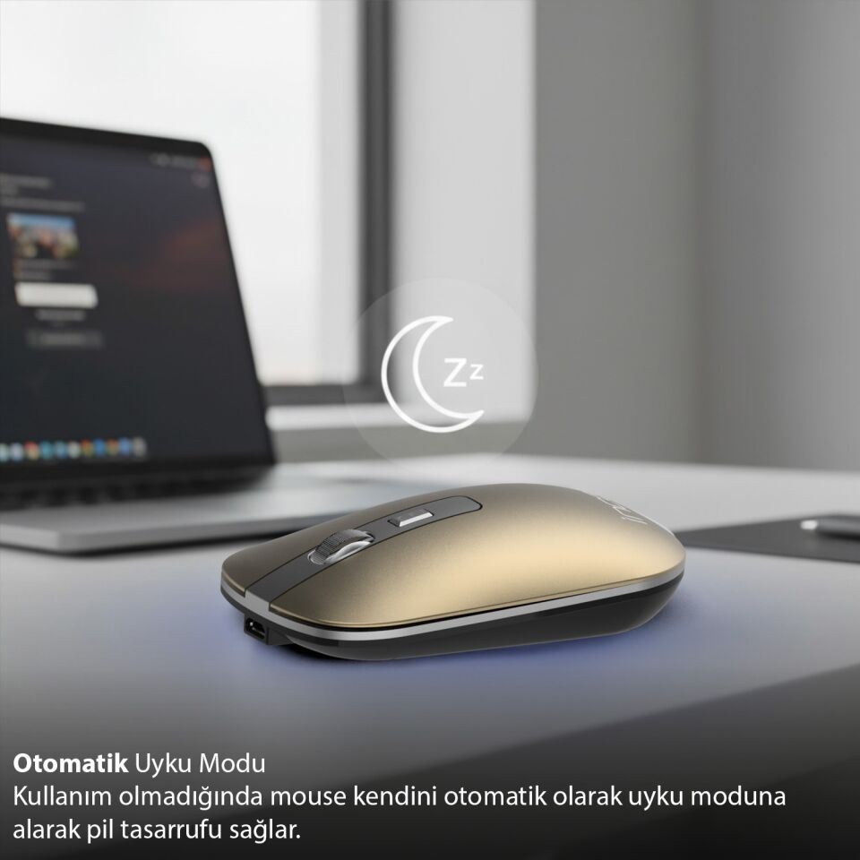 IWM-531R Bluetooth + 2.4G Çift Mod Kablosuz Optik Mouse | Sessiz Tıklama 1600 DPI Şarjlı Sarı