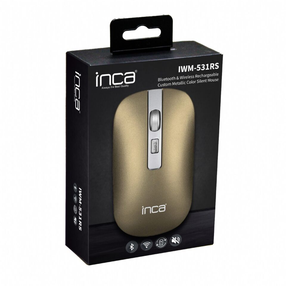 IWM-531R Bluetooth + 2.4G Çift Mod Kablosuz Optik Mouse | Sessiz Tıklama 1600 DPI Şarjlı Sarı
