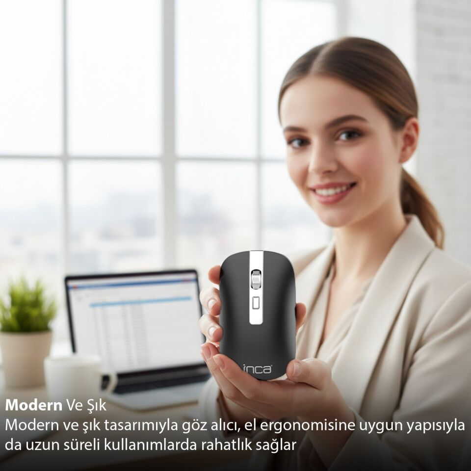 IWM-531R Bluetooth + 2.4G Çift Mod Kablosuz Optik Mouse | Sessiz Tıklama 1600 DPI Şarjlı Antrasit