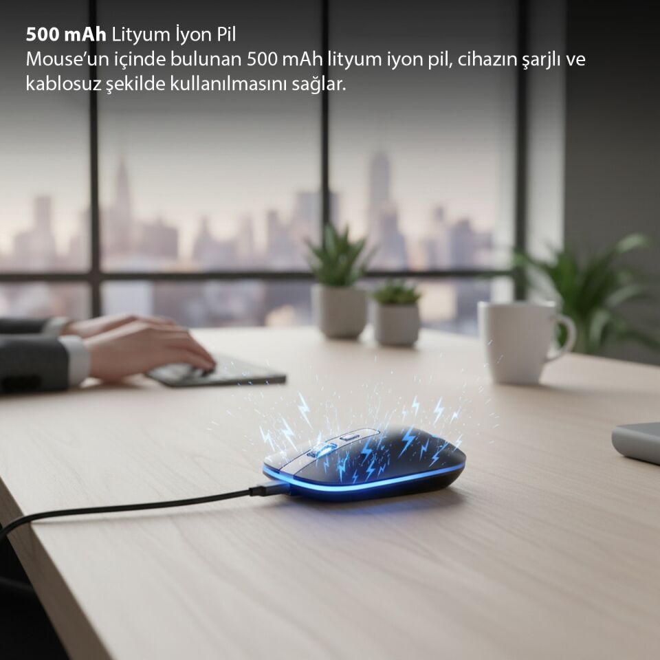 IWM-531R Bluetooth + 2.4G Çift Mod Kablosuz Optik Mouse | Sessiz Tıklama 1600 DPI Şarjlı Antrasit