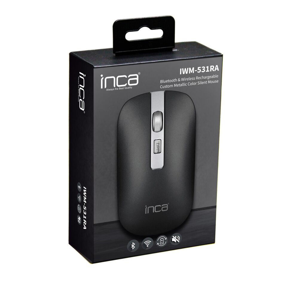 IWM-531R Bluetooth + 2.4G Çift Mod Kablosuz Optik Mouse | Sessiz Tıklama 1600 DPI Şarjlı Antrasit