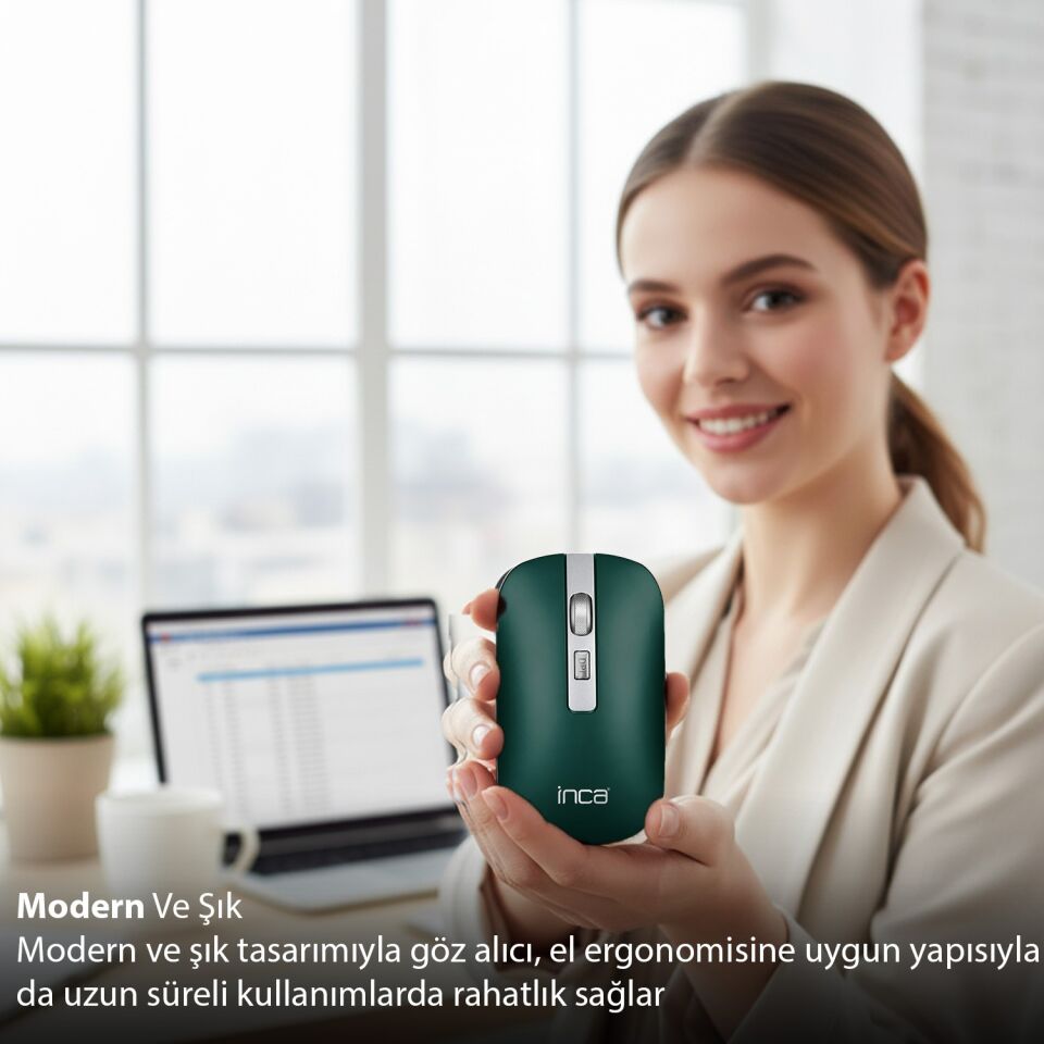 IWM-531R Bluetooth + 2.4G Çift Mod Kablosuz Optik Mouse | Sessiz Tıklama 1600 DPI Şarjlı Yeşil