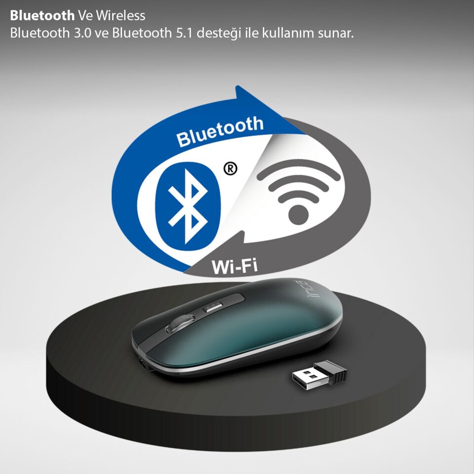 IWM-531R Bluetooth + 2.4G Çift Mod Kablosuz Optik Mouse | Sessiz Tıklama 1600 DPI Şarjlı Yeşil