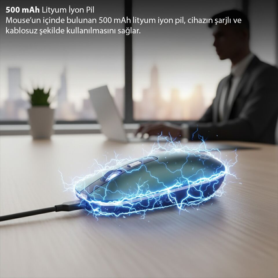 IWM-531R Bluetooth + 2.4G Çift Mod Kablosuz Optik Mouse | Sessiz Tıklama 1600 DPI Şarjlı Yeşil