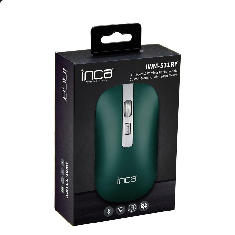 IWM-531R Bluetooth + 2.4G Çift Mod Kablosuz Optik Mouse | Sessiz Tıklama 1600 DPI Şarjlı Yeşil