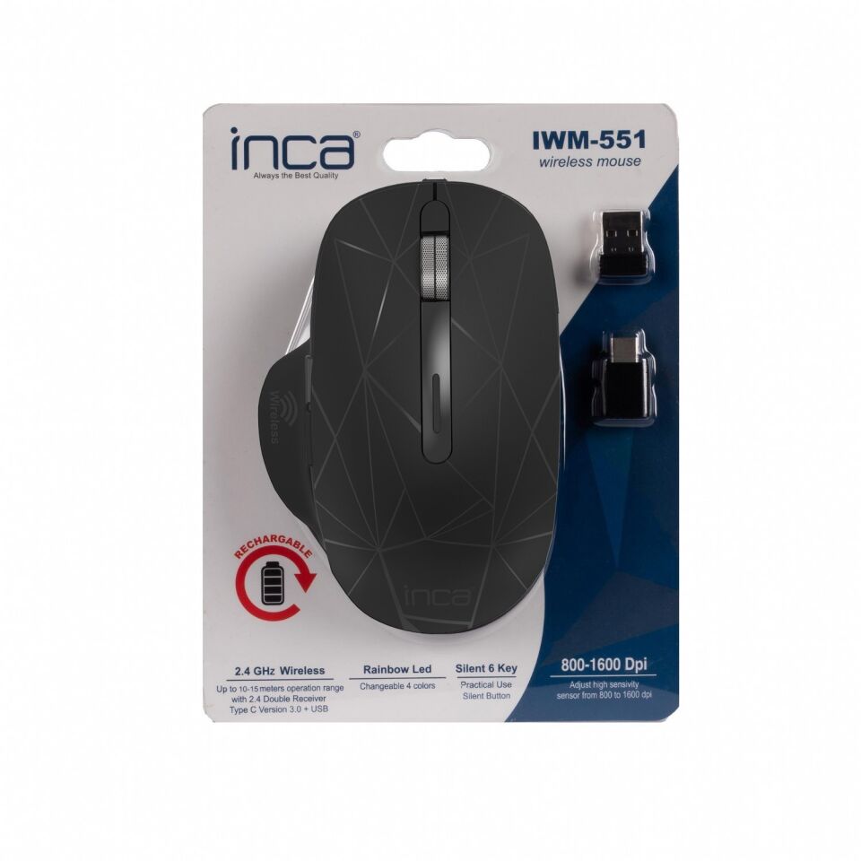 IWM-551 Kablosuz USB Type C Şarj Edilebilir 1600 DPI RGB Mouse