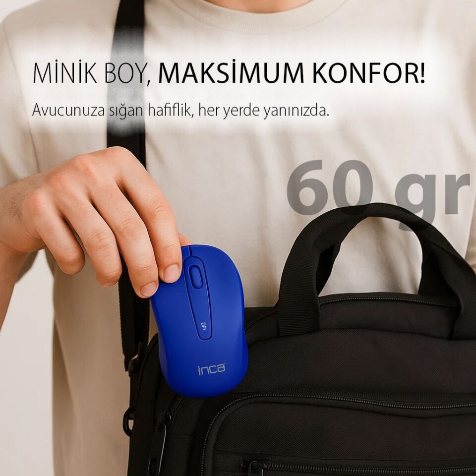 IWM-331R Sessiz Tuş Kablosuz Mouse 1600 DPI | Nano USB Uzun Pil Ömürlü Mavi