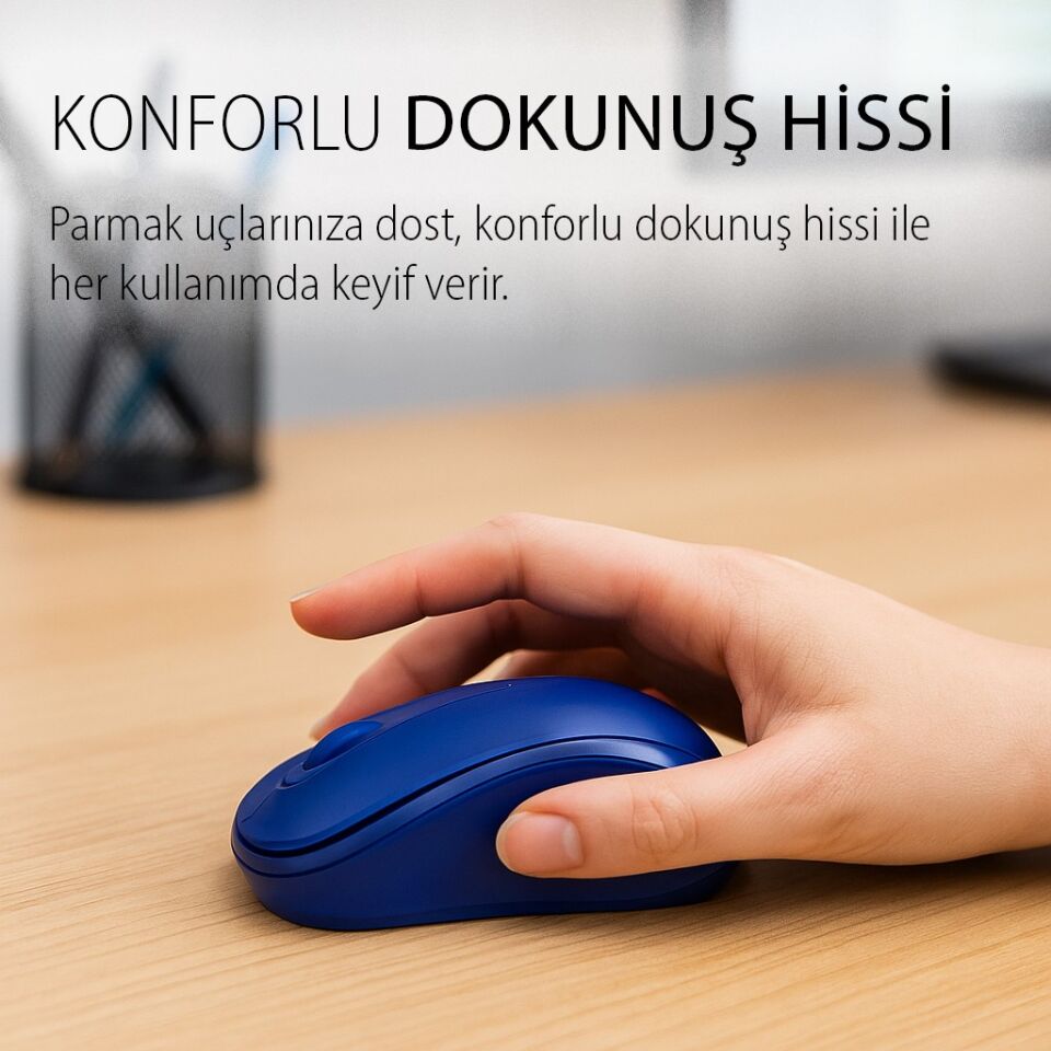 IWM-331R Sessiz Tuş Kablosuz Mouse 1600 DPI | Nano USB Uzun Pil Ömürlü Mavi