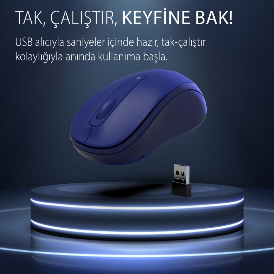 IWM-331R Sessiz Tuş Kablosuz Mouse 1600 DPI | Nano USB Uzun Pil Ömürlü Mavi