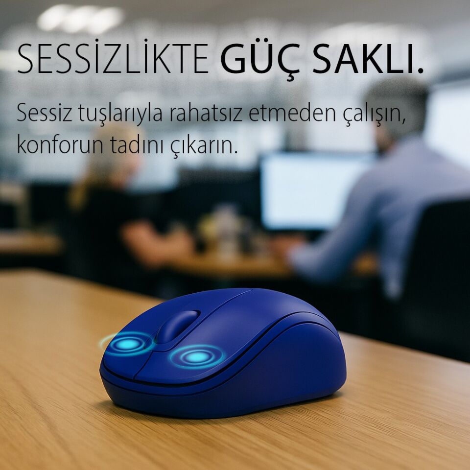 IWM-331R Sessiz Tuş Kablosuz Mouse 1600 DPI | Nano USB Uzun Pil Ömürlü Mavi