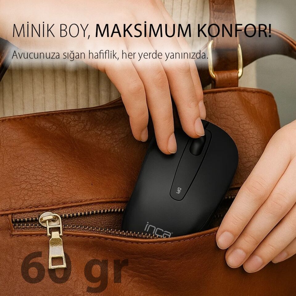 IWM-331R Sessiz Tuş Kablosuz Mouse 1600 DPI | Nano USB Uzun Pil Ömürlü Siyah