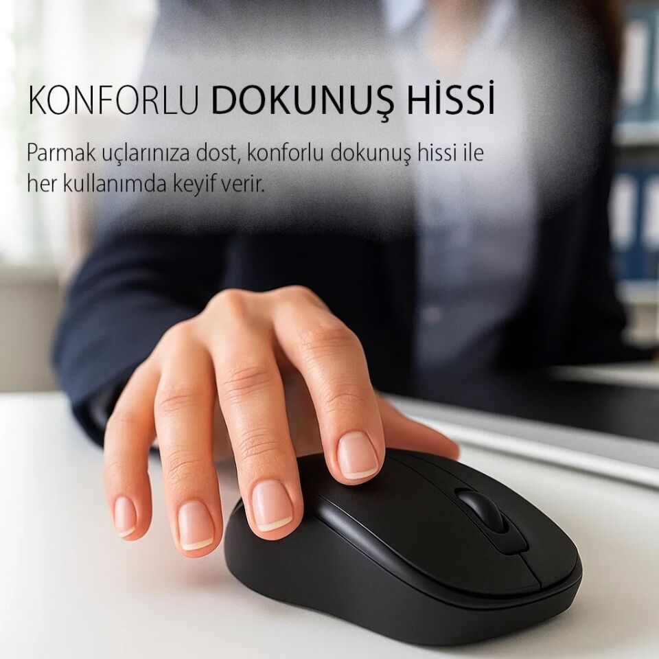 IWM-331R Sessiz Tuş Kablosuz Mouse 1600 DPI | Nano USB Uzun Pil Ömürlü Siyah