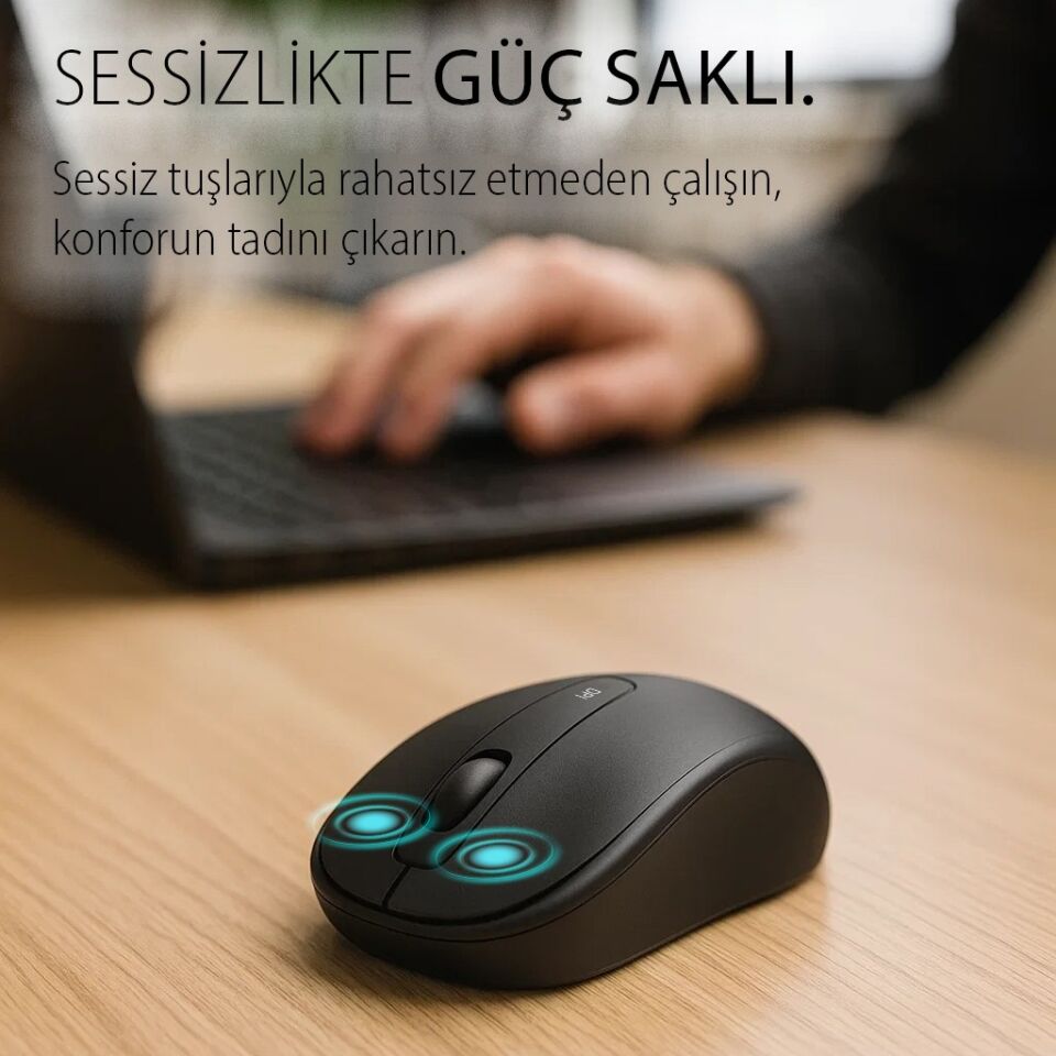IWM-331R Sessiz Tuş Kablosuz Mouse 1600 DPI | Nano USB Uzun Pil Ömürlü Siyah