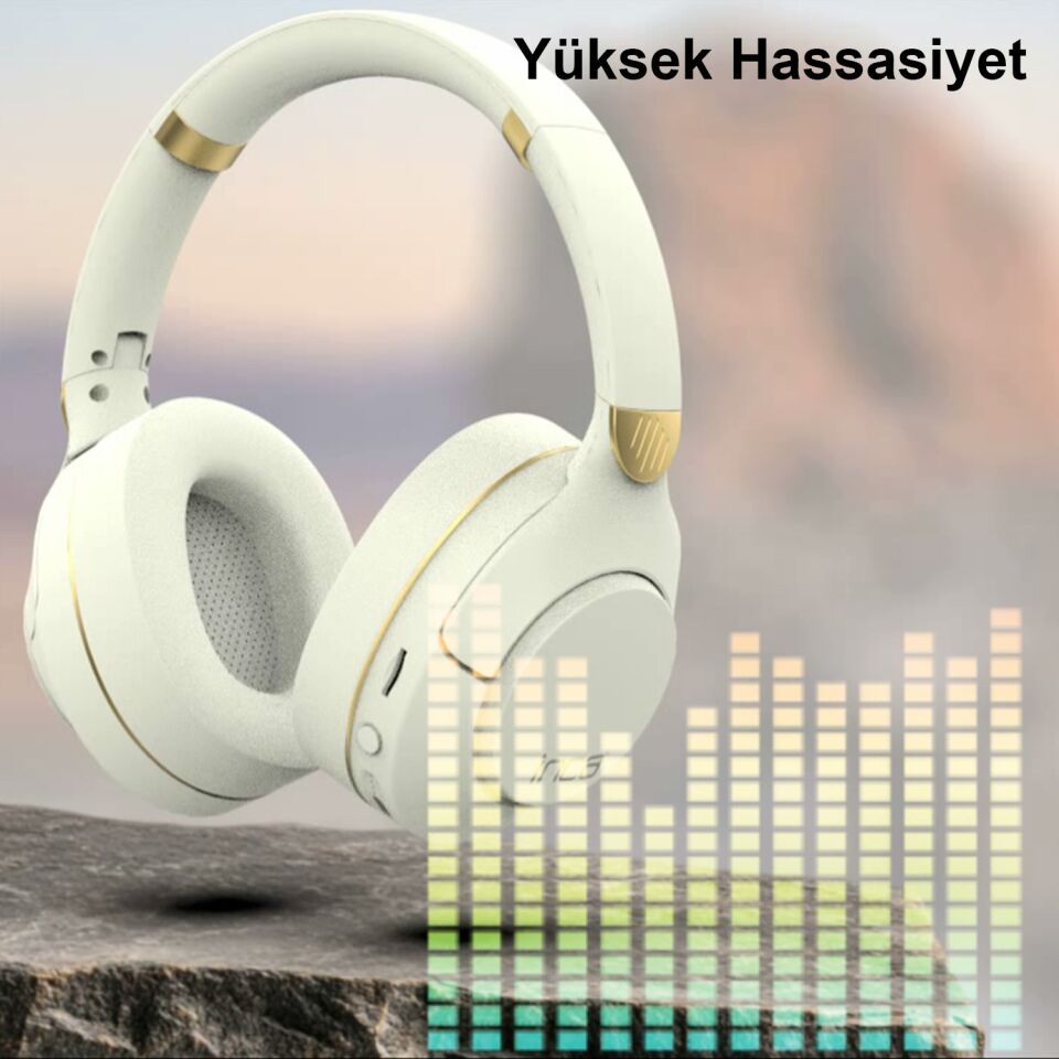 IBK-503 Bluetooth 5.3 Kablosuz Kulaklık | 40mm Sürücü 12 Saat Çalma Süresi Beyaz
