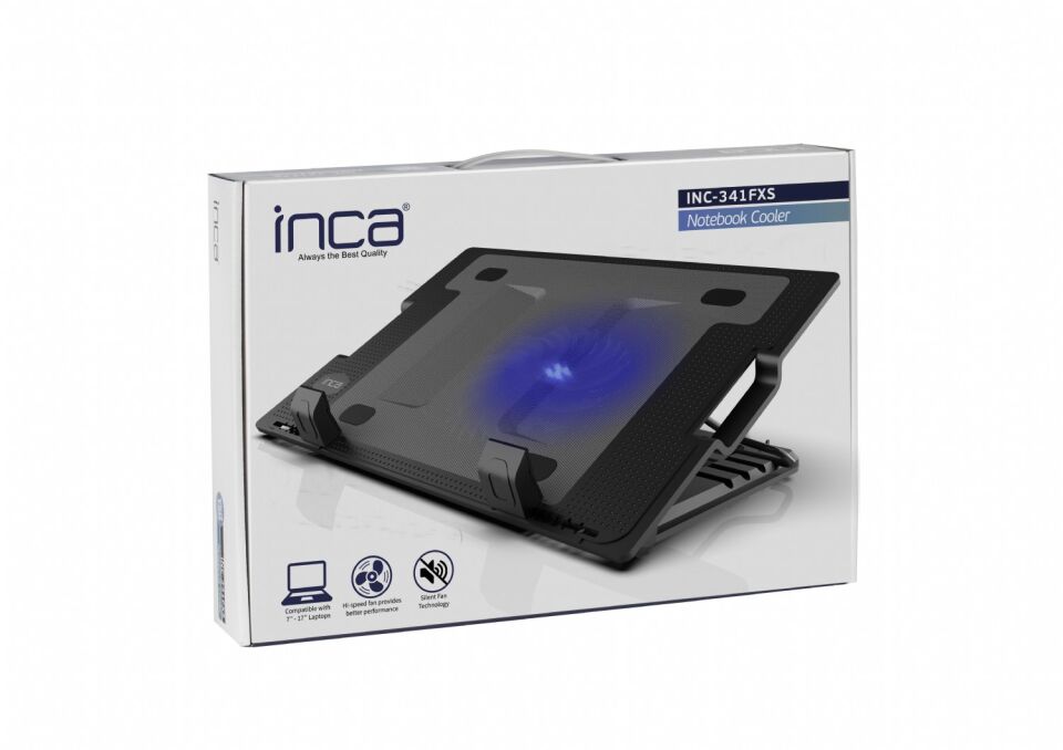 INC-341FX Yüksek Hava Akımlı 130mm LED Fanlı Metal Gaming Laptop Soğutucu | 20 CFM 1200 RPM Sessiz 10 dBA 15.6” Siyah